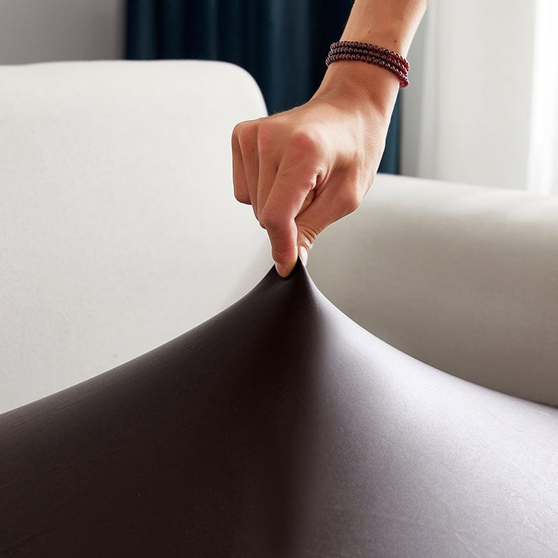 Housse de coussin de canapé en simili cuir, Acajou, posée sur les coussins d'assise et de dossier d'un canapé — vue 5