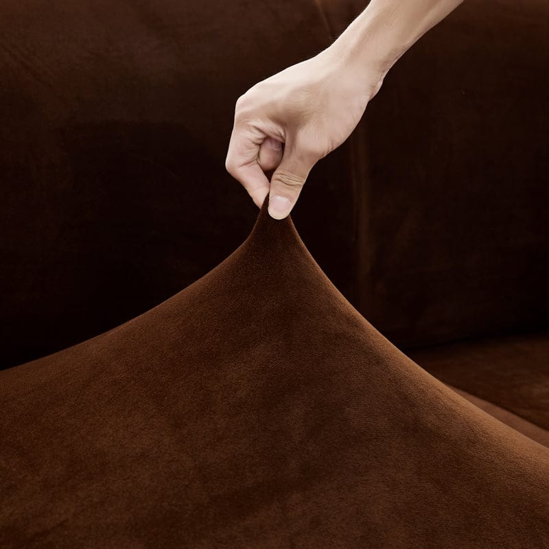 Housse de coussin de canapé en velours, Cacao, posée sur les coussins d'assise et de dossier d'un canapé — vue 6
