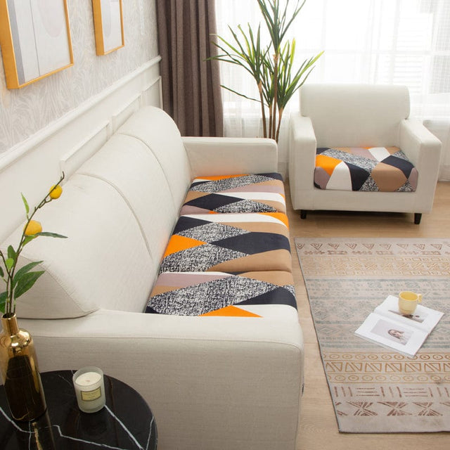 Housse pour coussin de canapé — Patchwork orange et marine
