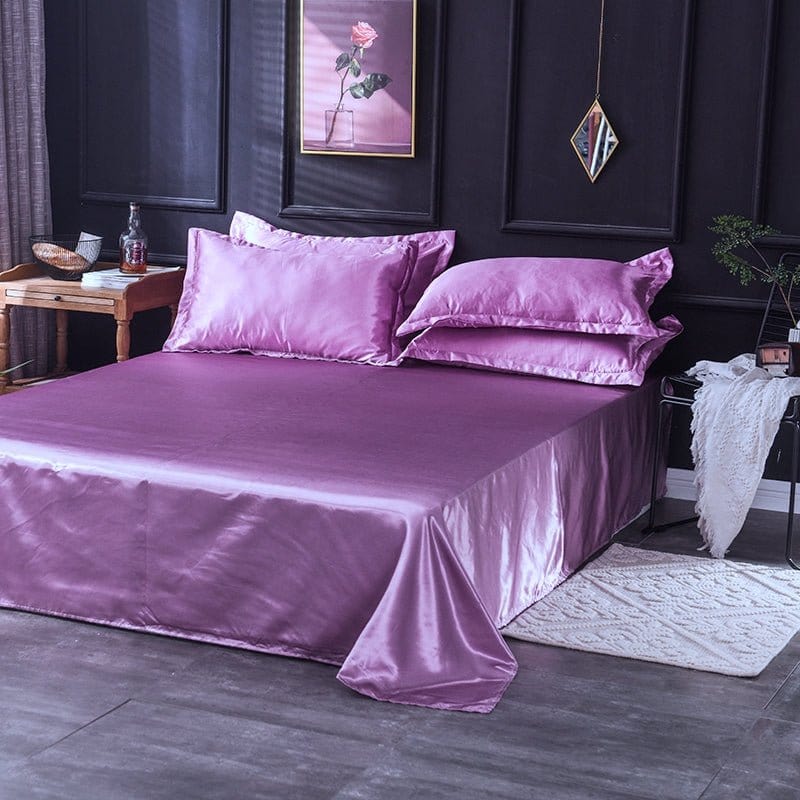 Parure de lit Mauve type satin - Drap housse / Housse de couette / 2 taies d'oreiller La Maison des Housses