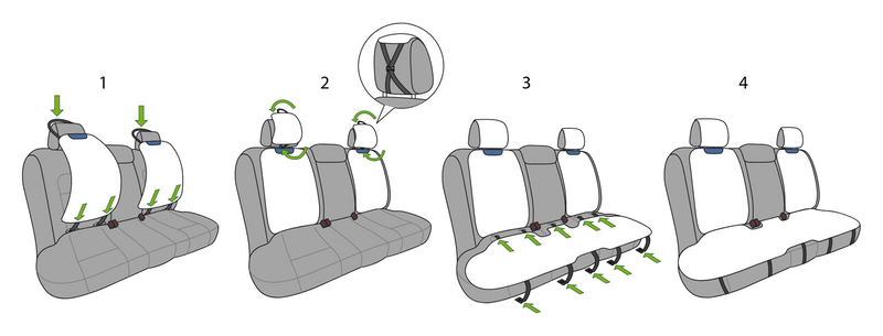 Pose sur la banquette arrière : dossiers, appuis-tête, puis assise