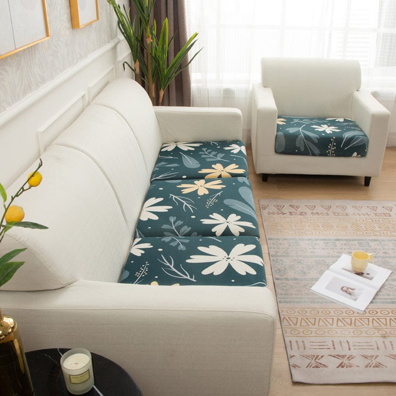 Housse pour coussin de canapé — Bleu canard marguerites
