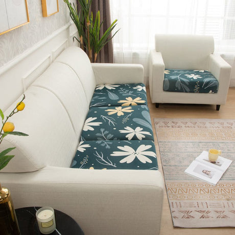Housse pour coussin de canapé — Bleu canard marguerites