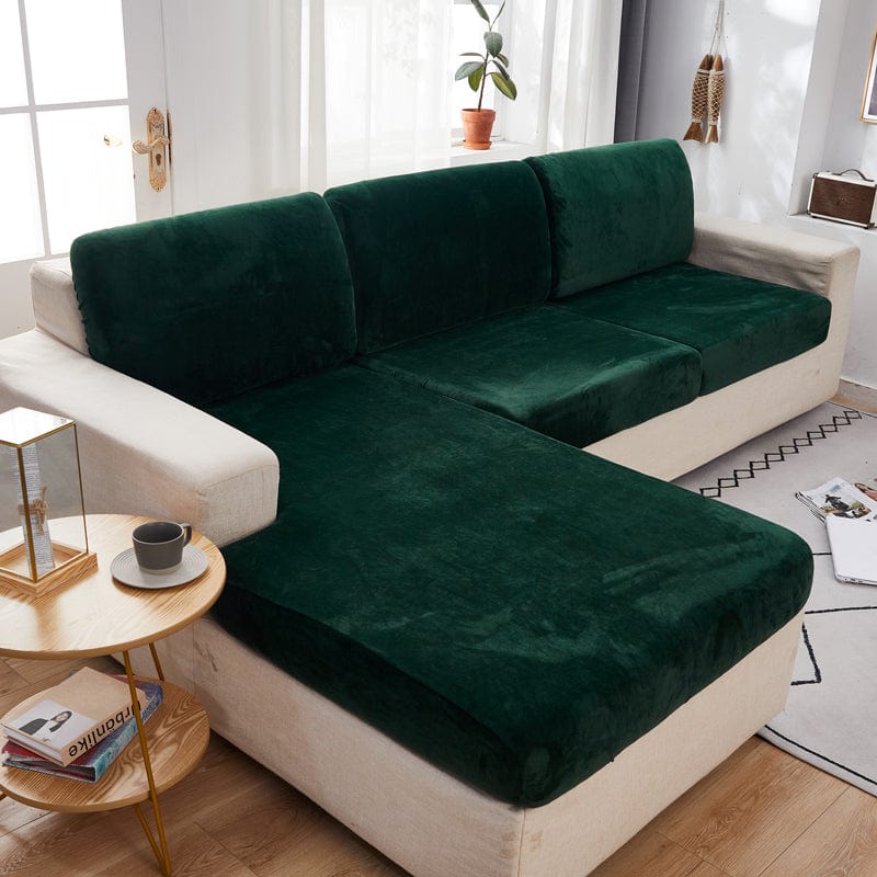 Housse de coussin de canapé en velours, Vert bouteille, posée sur les coussins d'assise et de dossier d'un canapé — vue 2