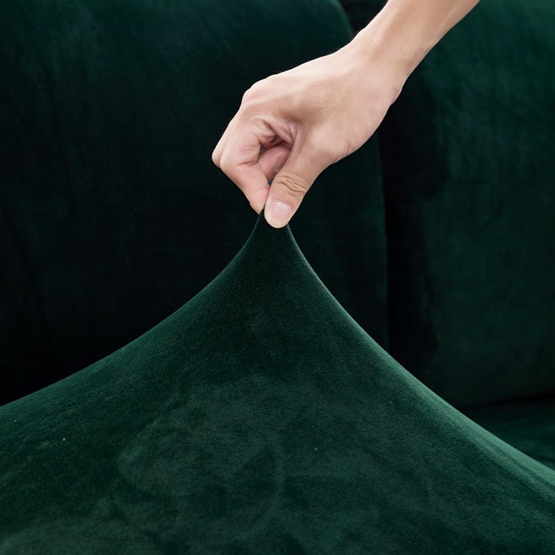 Housse de coussin de canapé en velours, Vert bouteille, posée sur les coussins d'assise et de dossier d'un canapé — vue 6