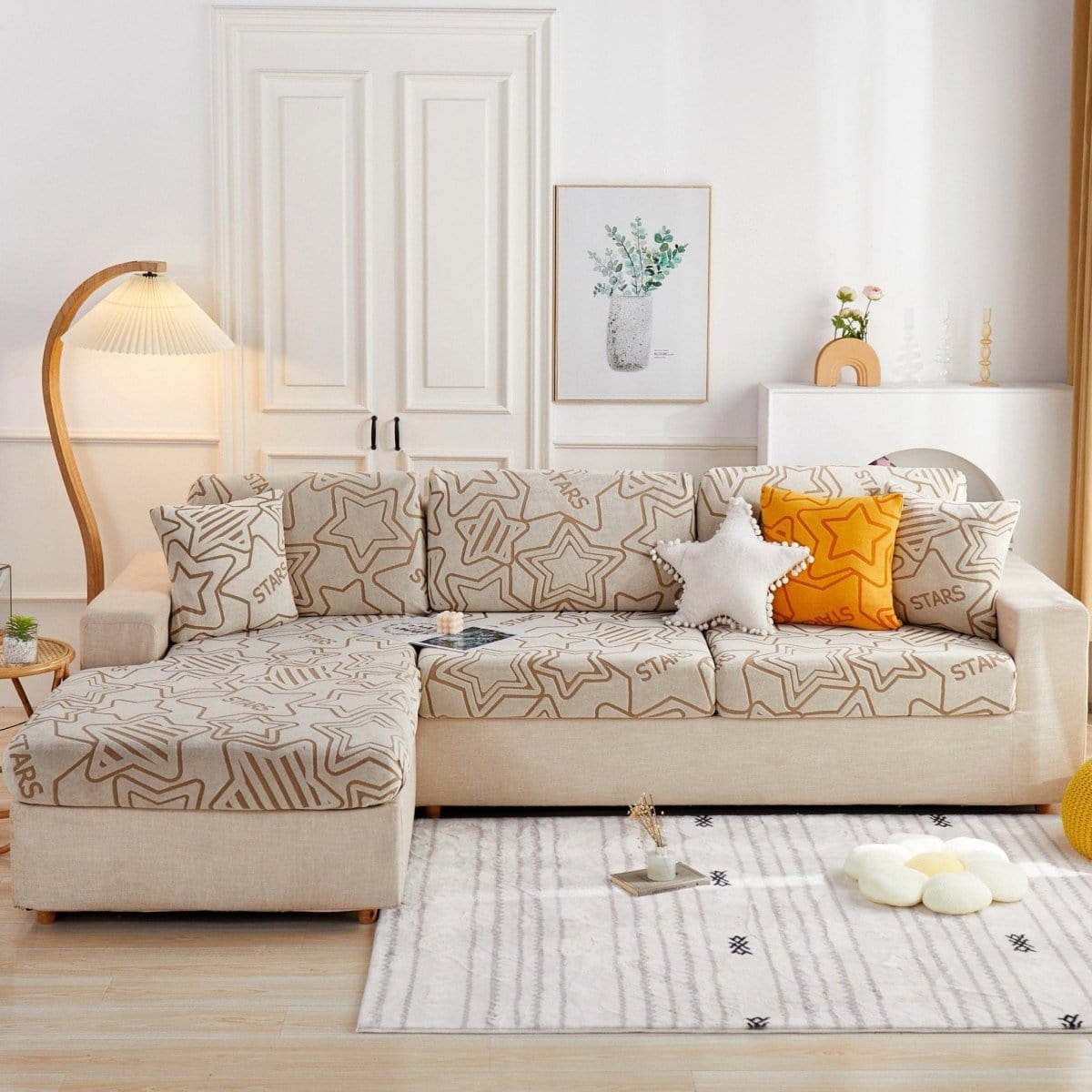 Beige - Housse polaire pour Coussin d'assise et dossier de Canapé - Motif Star La Maison des Housses
