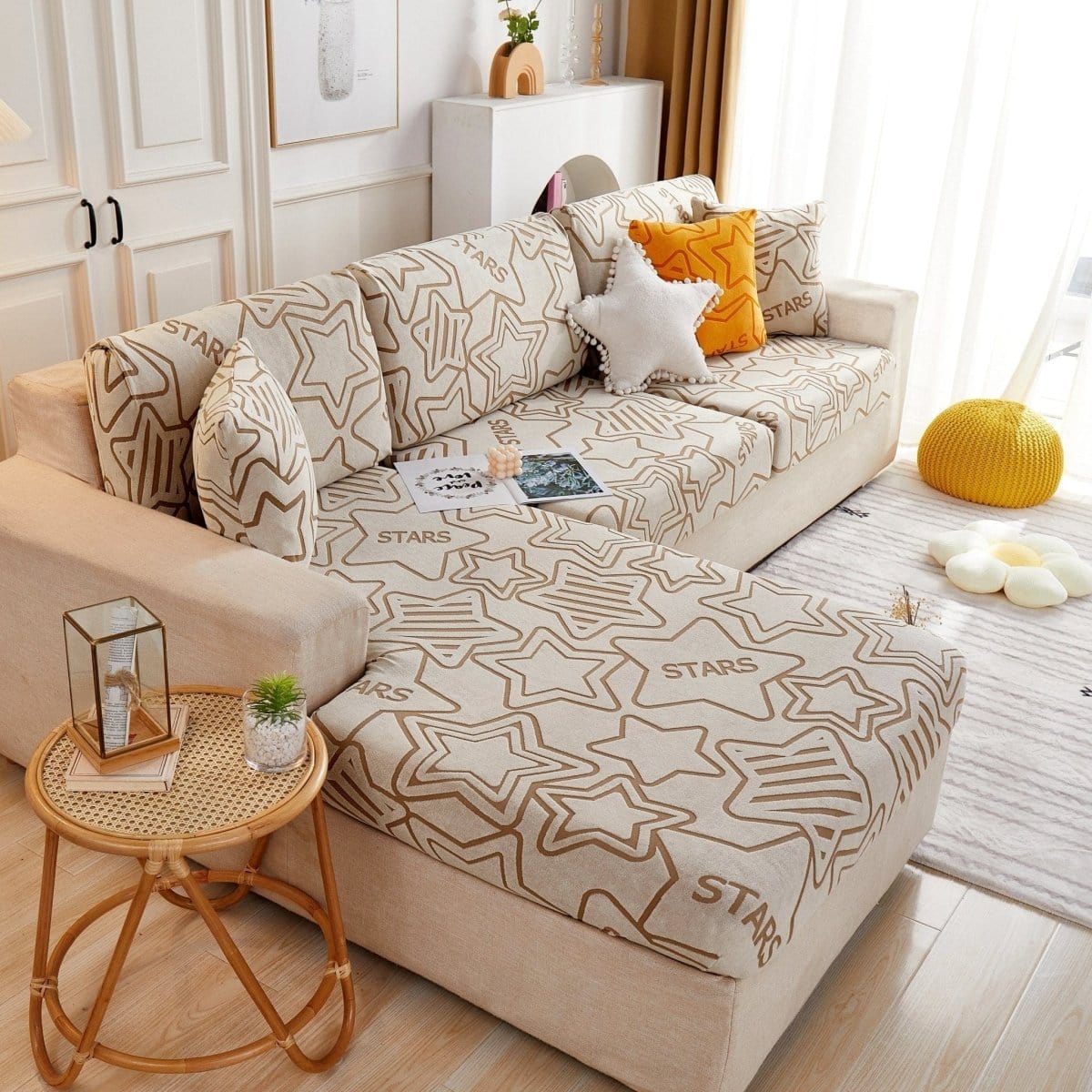 Beige - Housse polaire pour Coussin d'assise et dossier de Canapé - Motif Star La Maison des Housses