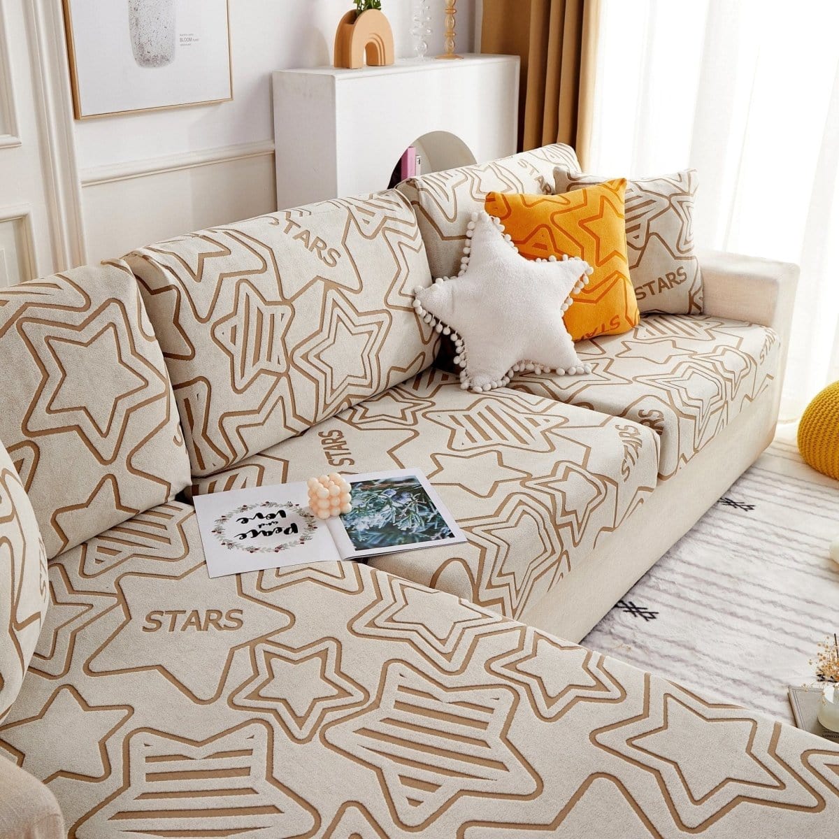 Beige - Housse polaire pour Coussin d'assise et dossier de Canapé - Motif Star La Maison des Housses