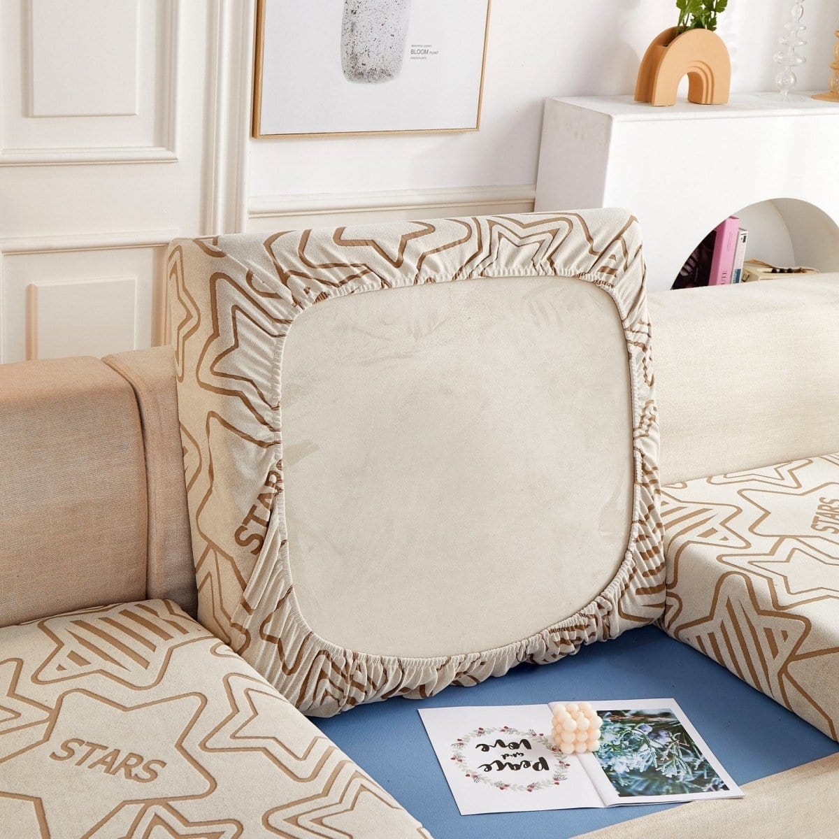 Beige - Housse polaire pour Coussin d'assise et dossier de Canapé - Motif Star La Maison des Housses