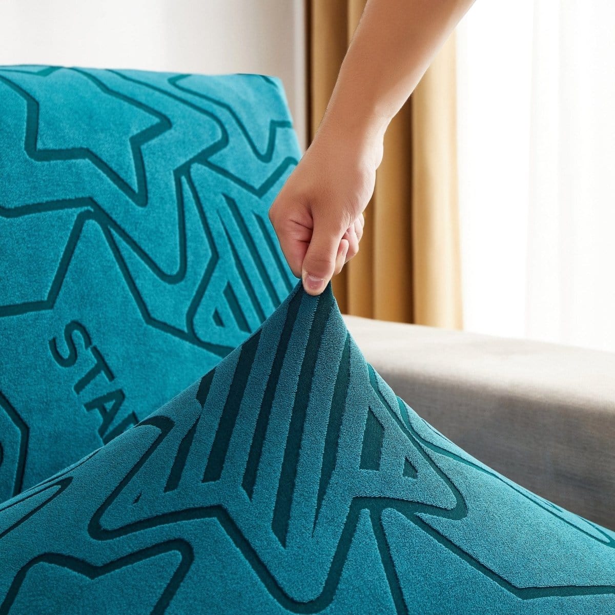 Bleu charron - Housse polaire pour Coussin d'assise et dossier de Canapé - Motif Star La Maison des Housses