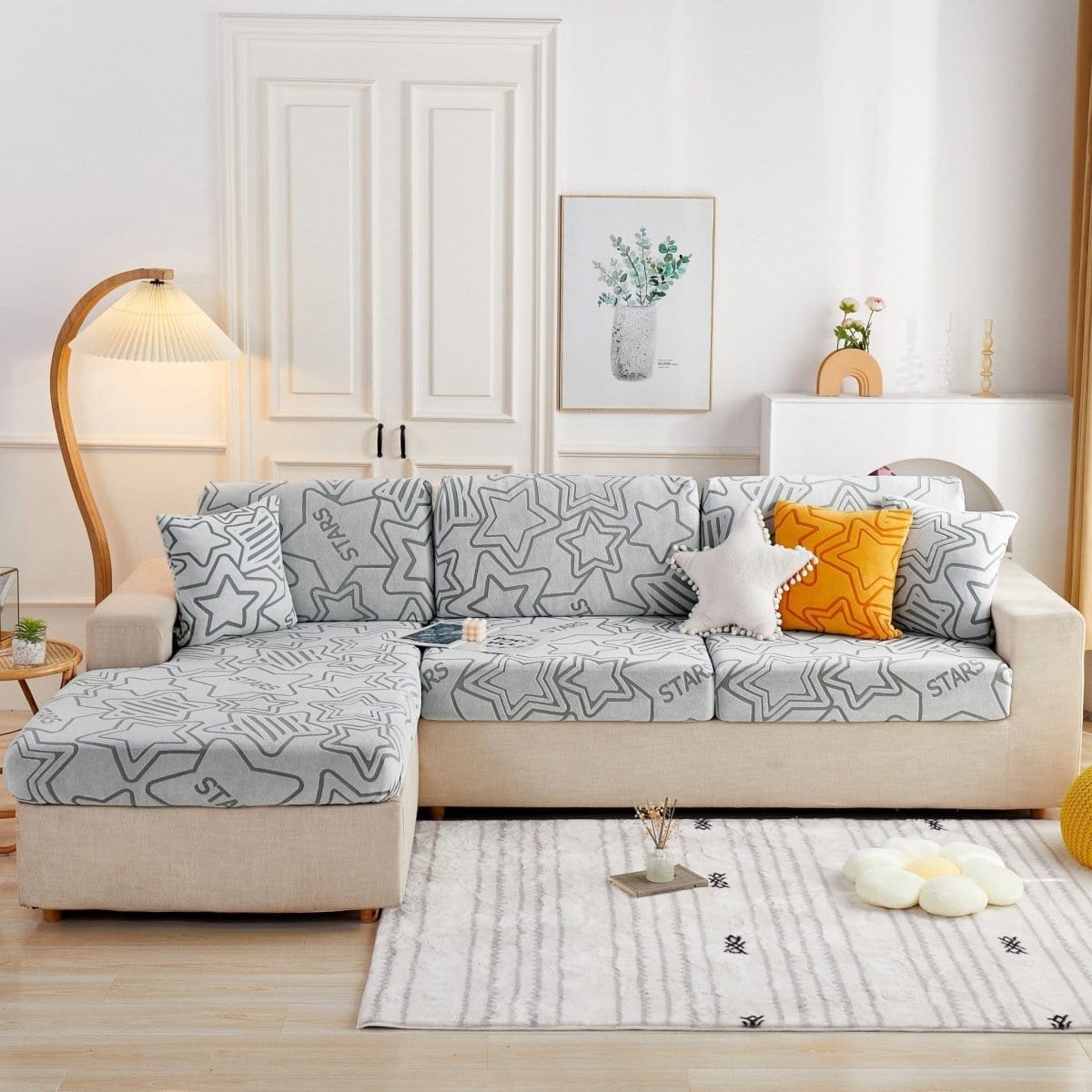 Bleu claire - Housse polaire pour Coussin d'assise et dossier de Canapé - Motif Star La Maison des Housses