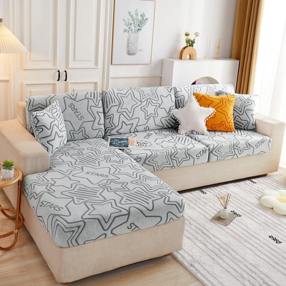 Bleu claire - Housse polaire pour Coussin d'assise et dossier de Canapé - Motif Star La Maison des Housses