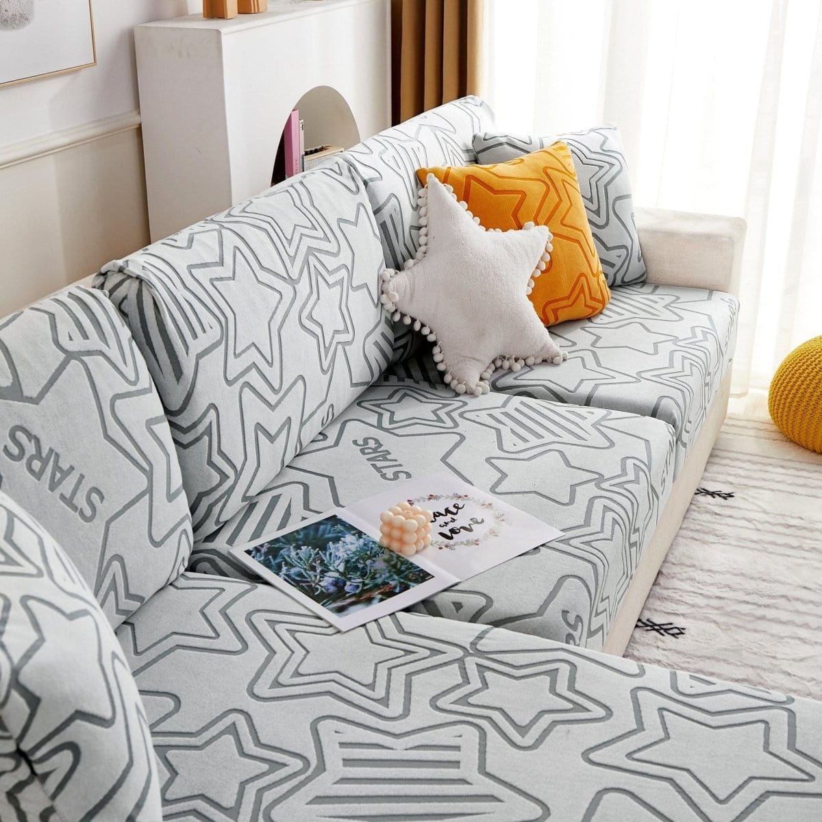 Bleu claire - Housse polaire pour Coussin d'assise et dossier de Canapé - Motif Star La Maison des Housses
