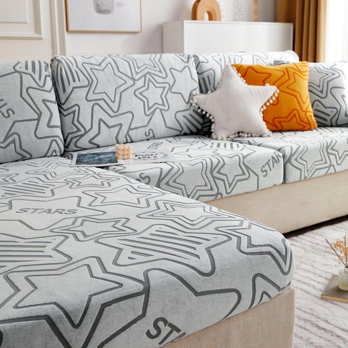 Bleu claire - Housse polaire pour Coussin d'assise et dossier de Canapé - Motif Star La Maison des Housses