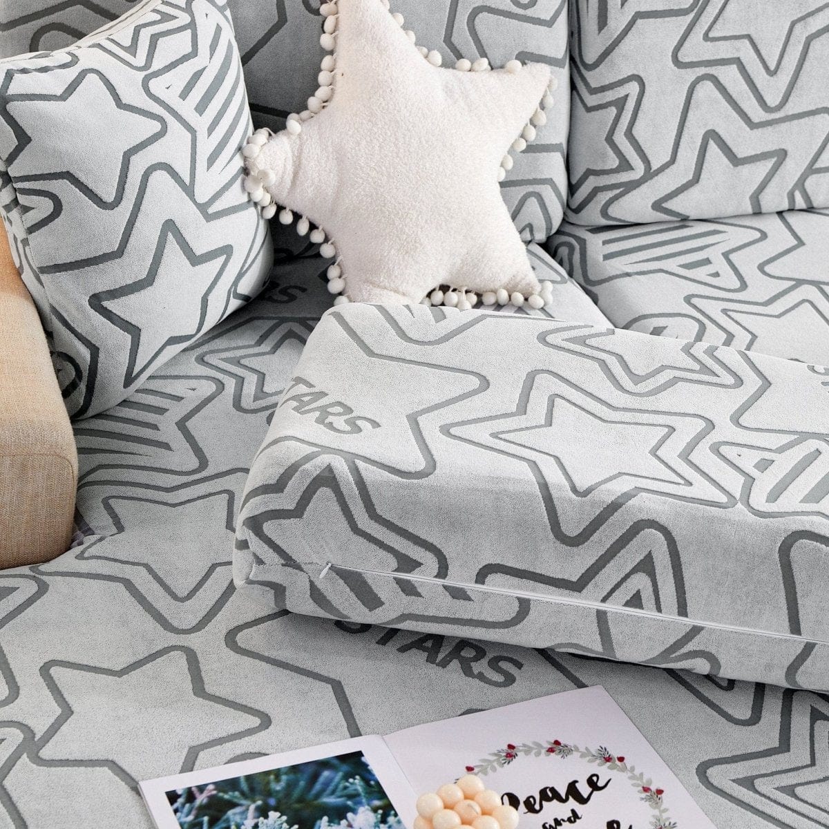 Bleu claire - Housse polaire pour Coussin d'assise et dossier de Canapé - Motif Star La Maison des Housses