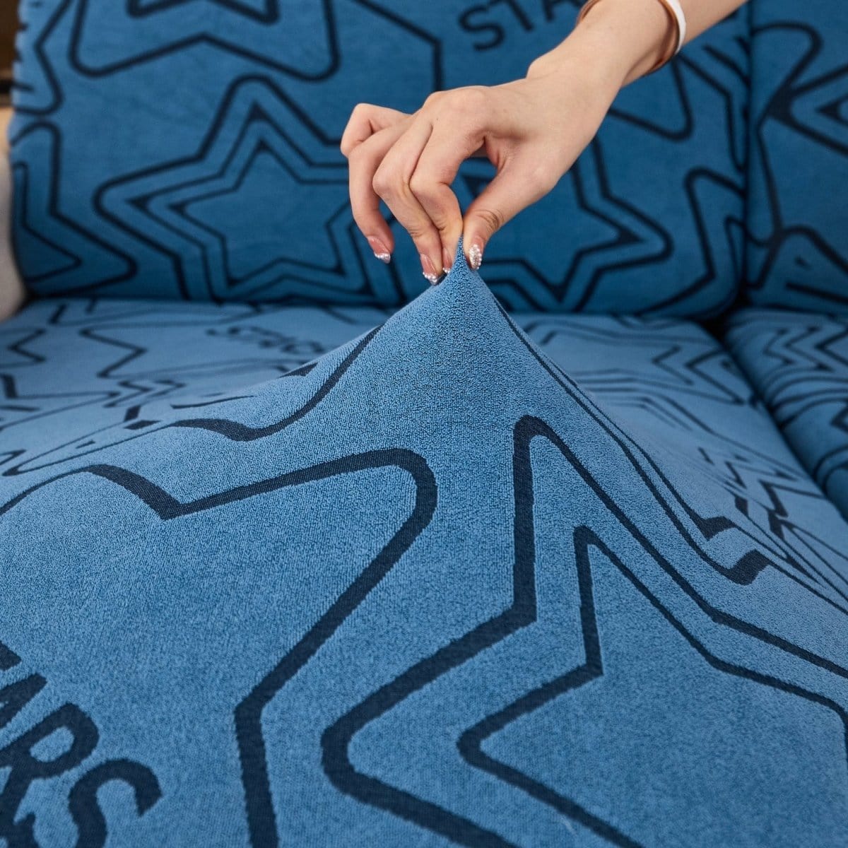 Bleu - Housse polaire pour Coussin d'assise et dossier de Canapé - Motif Star La Maison des Housses