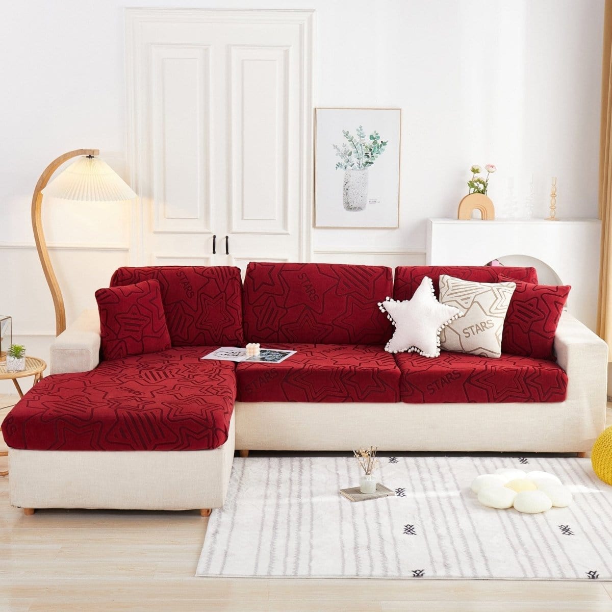 Bordeau - Housse polaire pour Coussin d'assise et dossier de Canapé - Motif Star La Maison des Housses