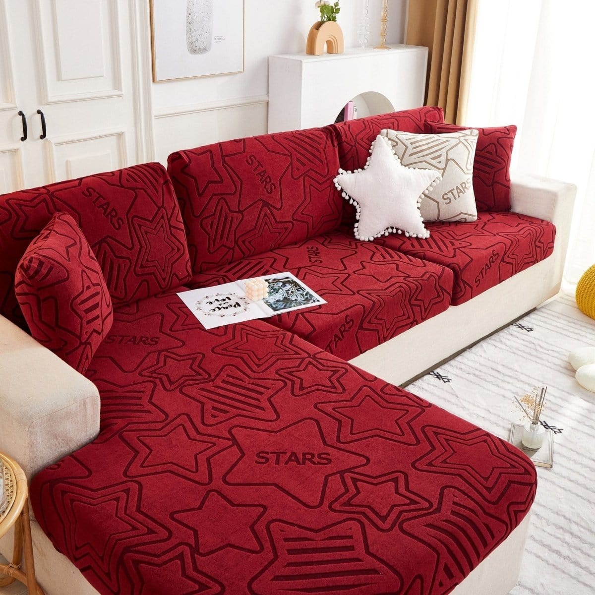 Bordeau - Housse polaire pour Coussin d'assise et dossier de Canapé - Motif Star La Maison des Housses