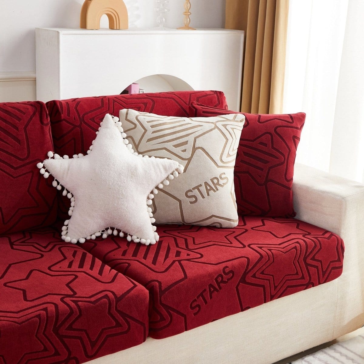 Bordeau - Housse polaire pour Coussin d'assise et dossier de Canapé - Motif Star La Maison des Housses