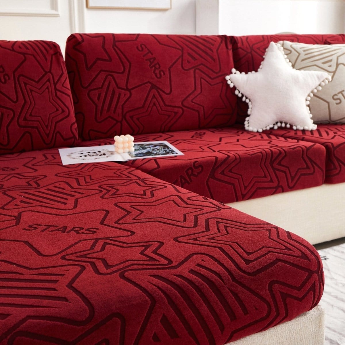 Bordeau - Housse polaire pour Coussin d'assise et dossier de Canapé - Motif Star La Maison des Housses