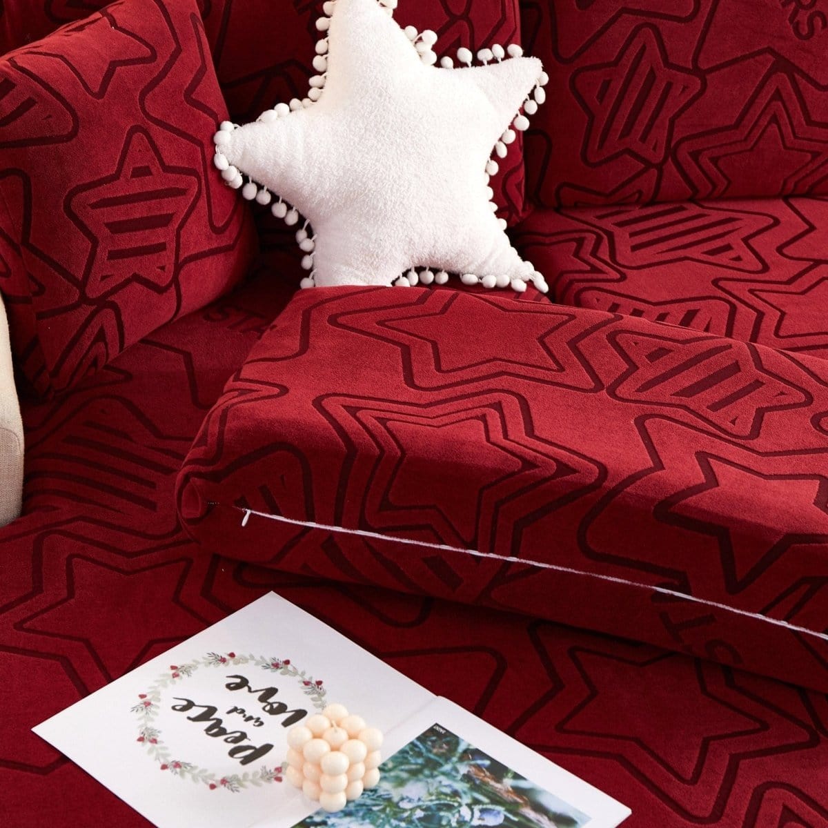 Bordeau - Housse polaire pour Coussin d'assise et dossier de Canapé - Motif Star La Maison des Housses