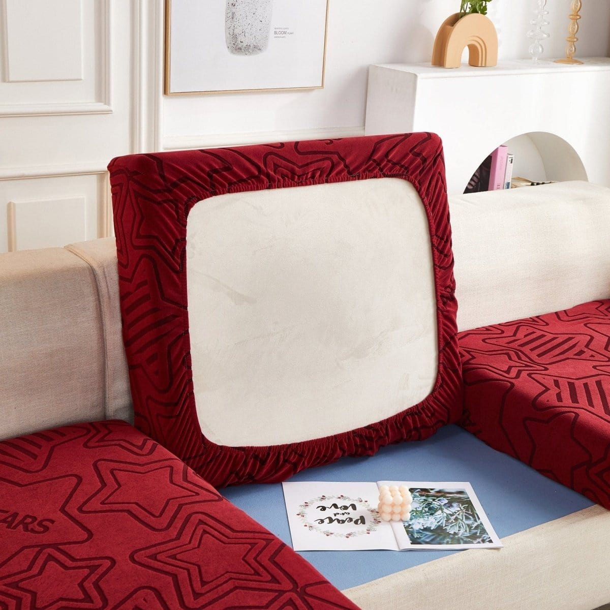 Bordeau - Housse polaire pour Coussin d'assise et dossier de Canapé - Motif Star La Maison des Housses