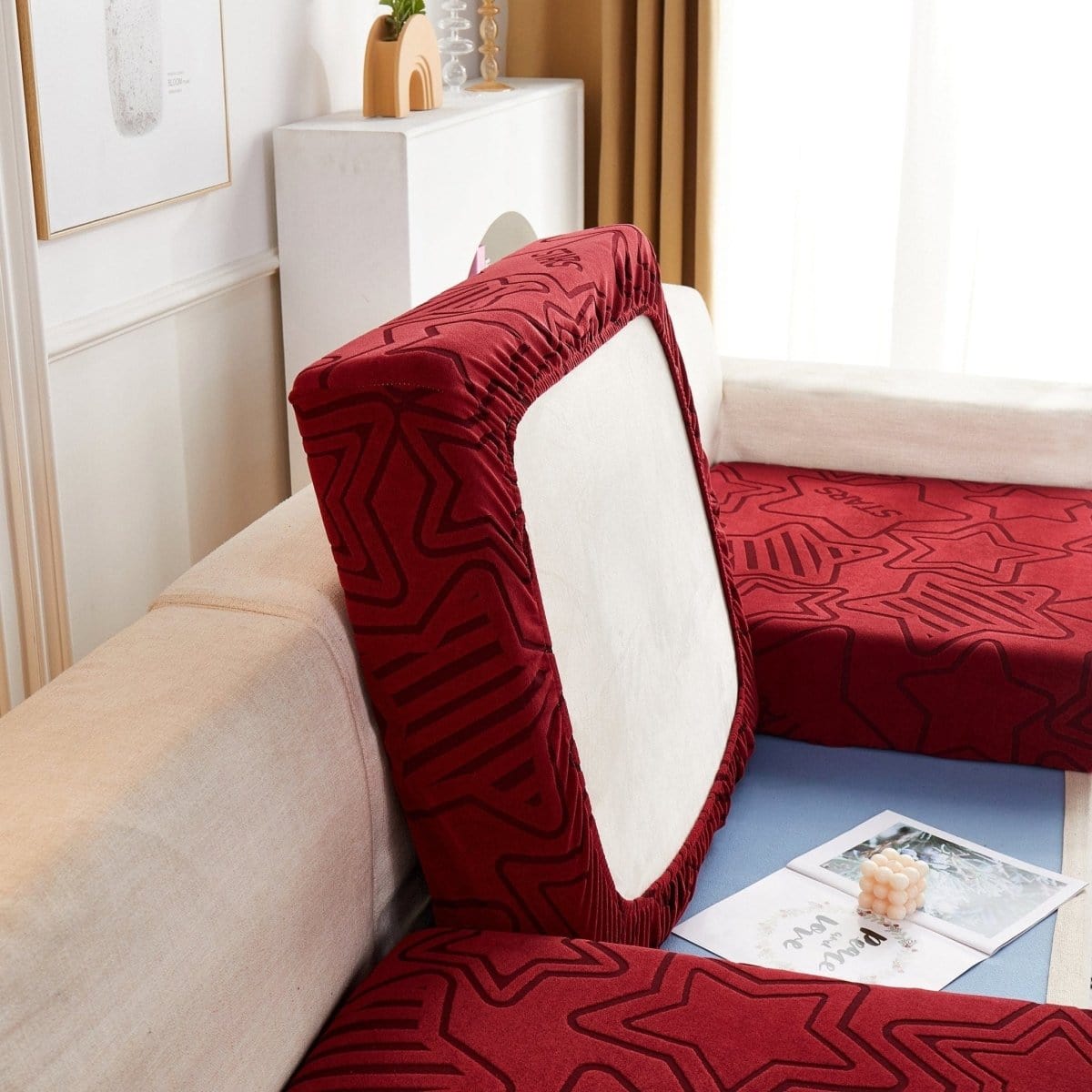 Bordeau - Housse polaire pour Coussin d'assise et dossier de Canapé - Motif Star La Maison des Housses