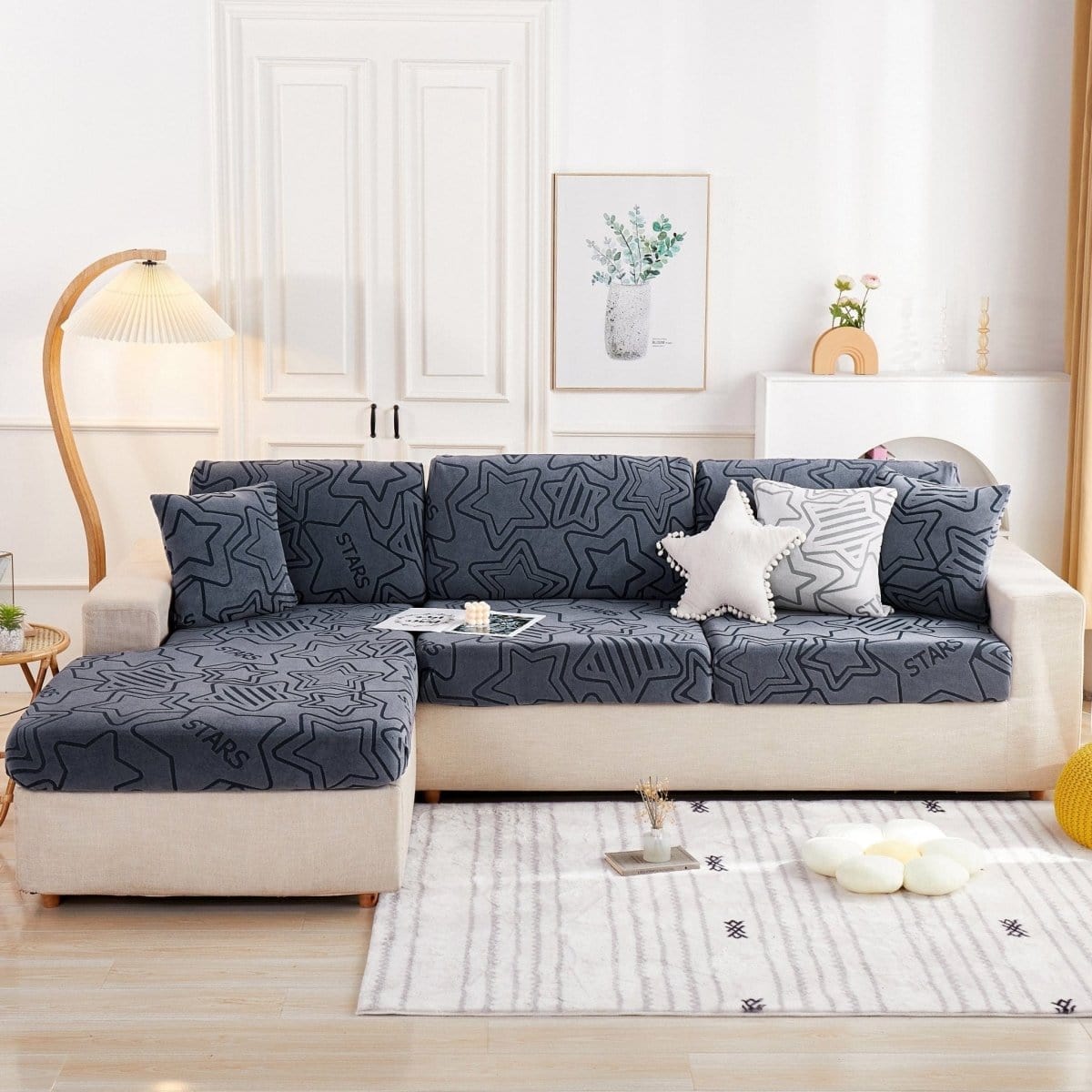 Gris - Housse polaire pour Coussin d'assise et dossier de Canapé - Motif Star La Maison des Housses