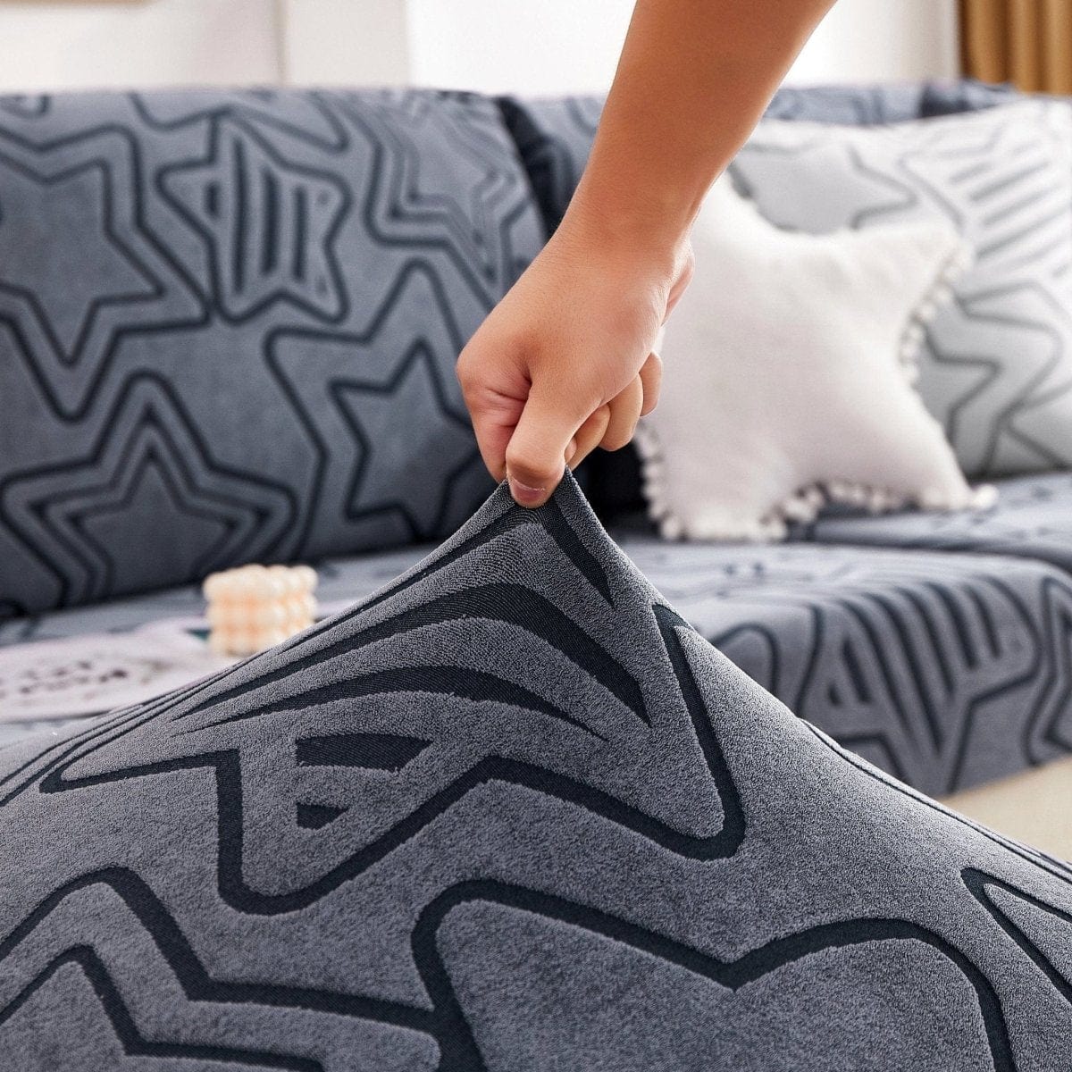 Gris - Housse polaire pour Coussin d'assise et dossier de Canapé - Motif Star La Maison des Housses