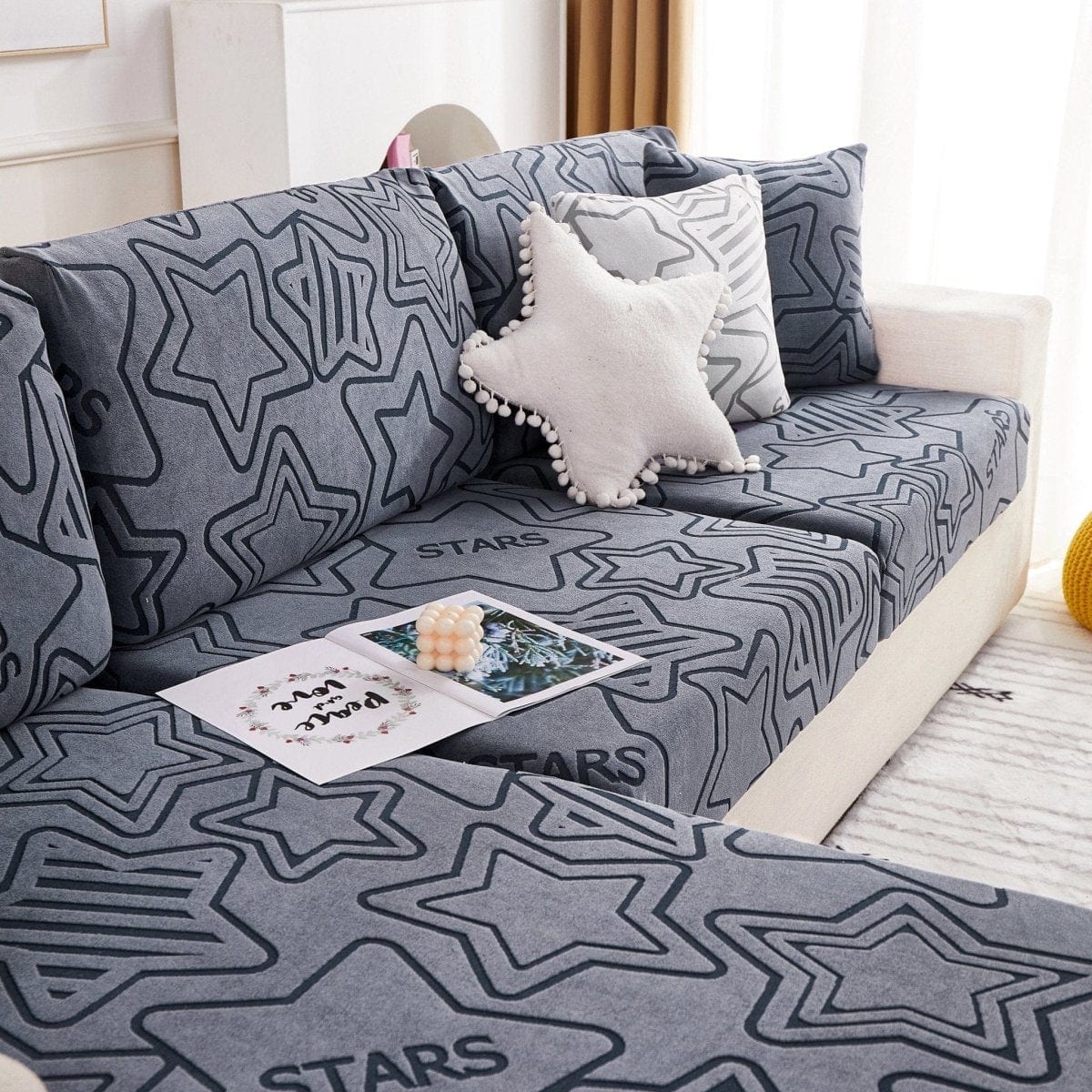 Gris - Housse polaire pour Coussin d'assise et dossier de Canapé - Motif Star La Maison des Housses