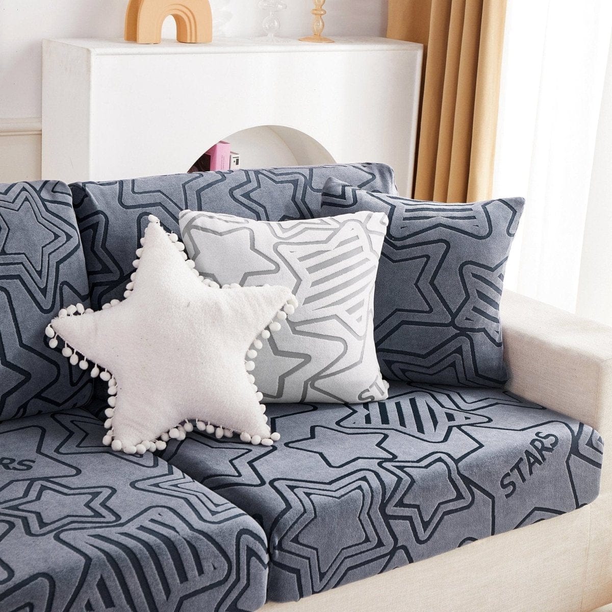 Gris - Housse polaire pour Coussin d'assise et dossier de Canapé - Motif Star La Maison des Housses
