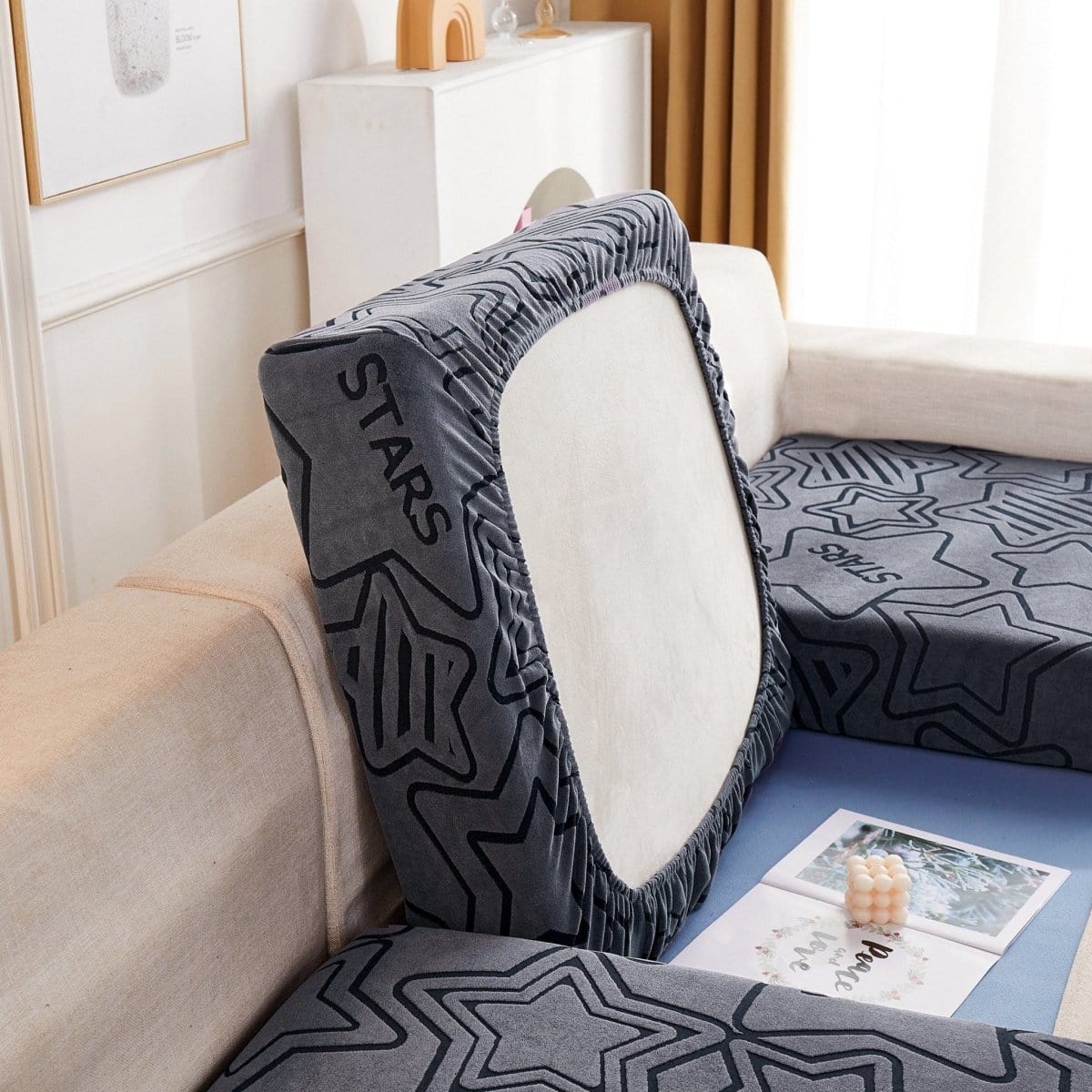 Gris - Housse polaire pour Coussin d'assise et dossier de Canapé - Motif Star La Maison des Housses