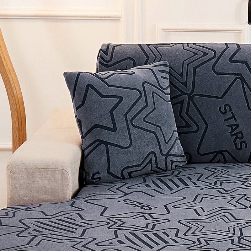 Housse coussin Gris - 2 pièces - Housses polaire extensibles de coussin 45 CM X 45 CM - Motif Star La Maison des Housses