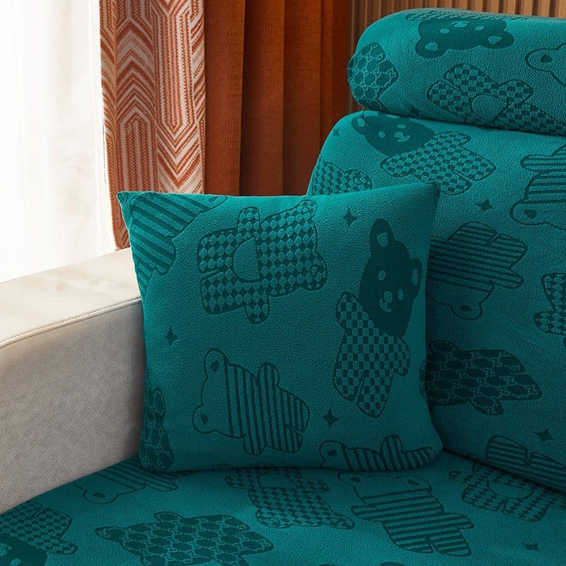 Housse coussin Vert émeraude - 2 pièces - Housses polaire extensibles de coussin 45 CM X 45 CM - Motif Bear La Maison des Housses
