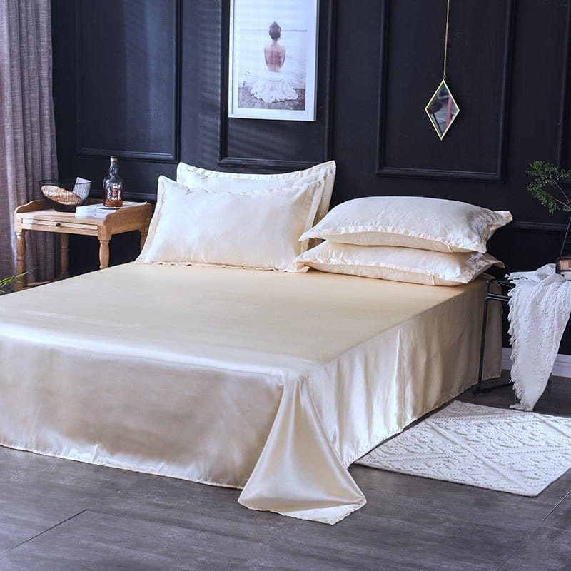 Parure de lit Beige clair type satin - Drap housse / Housse de couette / 2 taies d'oreiller La Maison des Housses