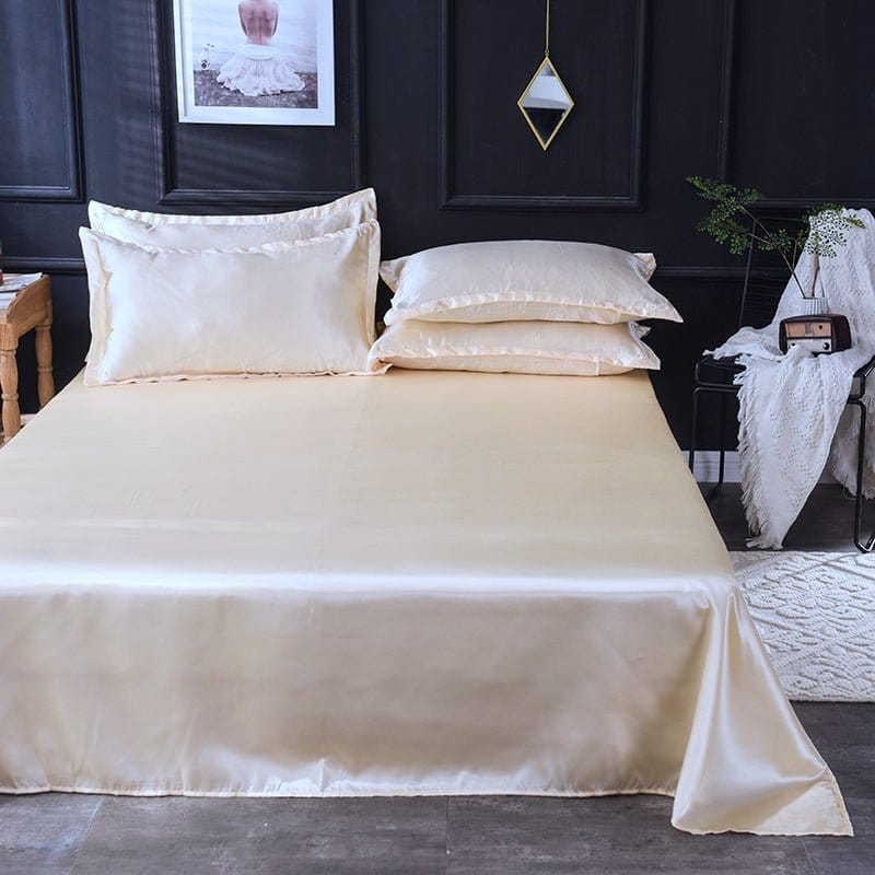 Parure de lit Beige clair type satin - Drap housse / Housse de couette / 2 taies d'oreiller La Maison des Housses