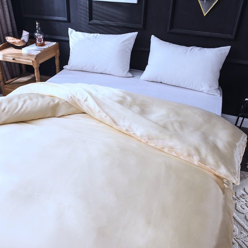 Parure de lit Beige clair type satin - Drap housse / Housse de couette / 2 taies d'oreiller La Maison des Housses