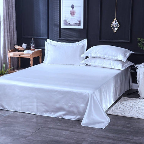 Parure de lit Blanc type satin - Drap housse / Housse de couette / 2 taies d'oreiller La Maison des Housses
