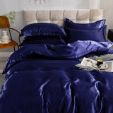 Parure de lit Bleu foncé type satin - Drap housse / Housse de couette / 2 taies d'oreiller La Maison des Housses