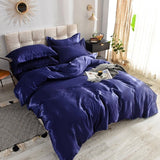 Parure de lit Bleu foncé type satin - Drap housse / Housse de couette / 2 taies d'oreiller La Maison des Housses