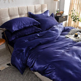 Parure de lit Bleu foncé type satin - Drap housse / Housse de couette / 2 taies d'oreiller La Maison des Housses