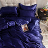 Parure de lit Bleu foncé type satin - Drap housse / Housse de couette / 2 taies d'oreiller La Maison des Housses