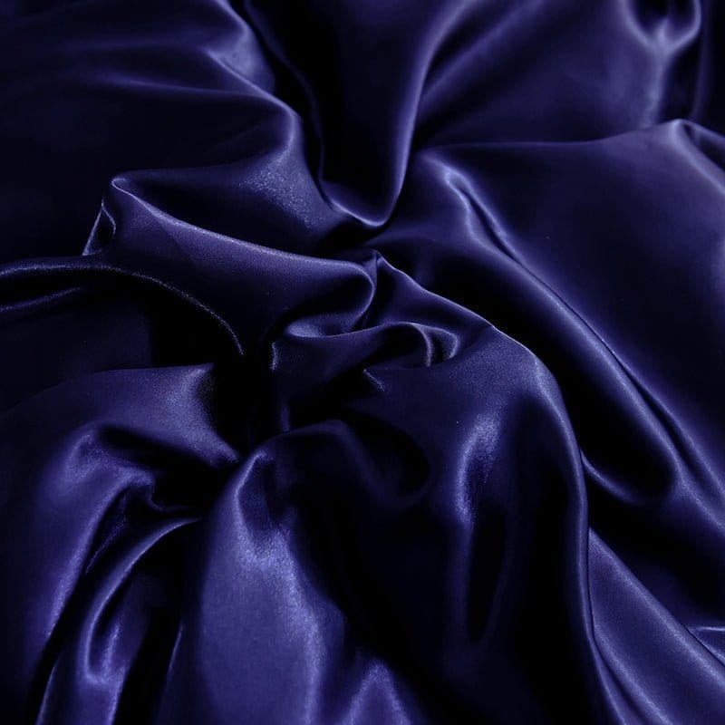 Parure de lit Bleu foncé type satin - Drap housse / Housse de couette / 2 taies d'oreiller La Maison des Housses