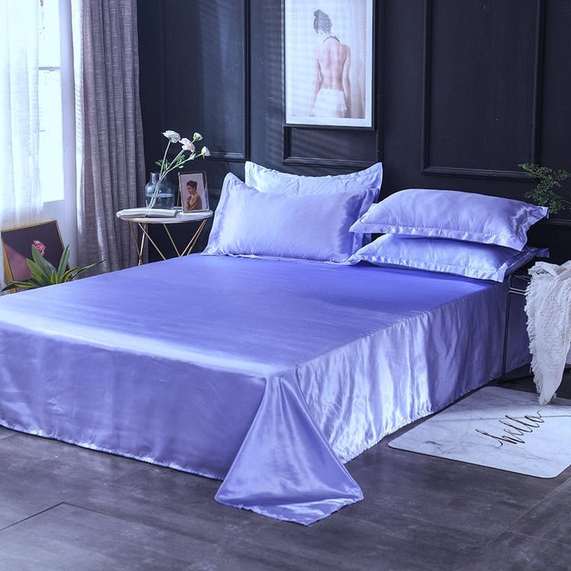 Parure de lit Bleu lavande type satin - Drap housse / Housse de couette / 2 taies d'oreiller La Maison des Housses