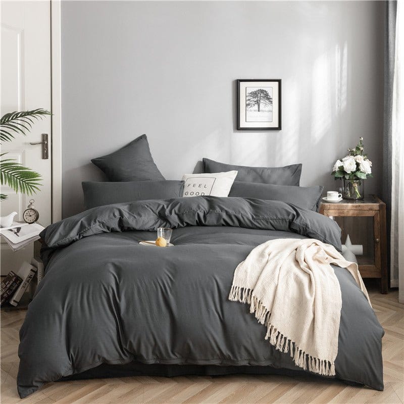 Parure de lit Gris - Drap housse / Housse de couette / 2 taies d'oreiller La Maison des Housses
