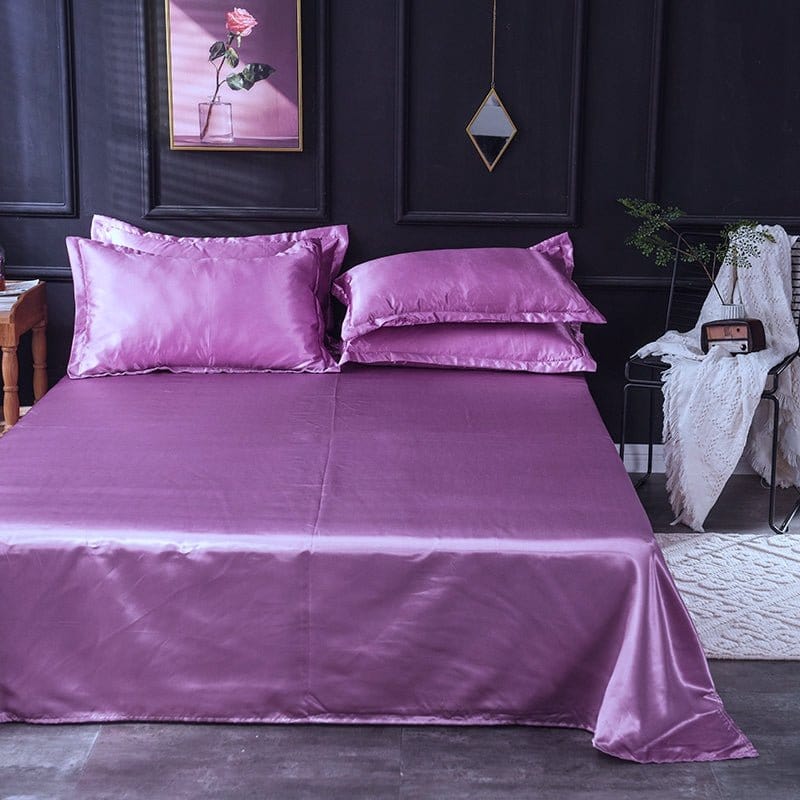 Parure de lit Mauve type satin - Drap housse / Housse de couette / 2 taies d'oreiller La Maison des Housses