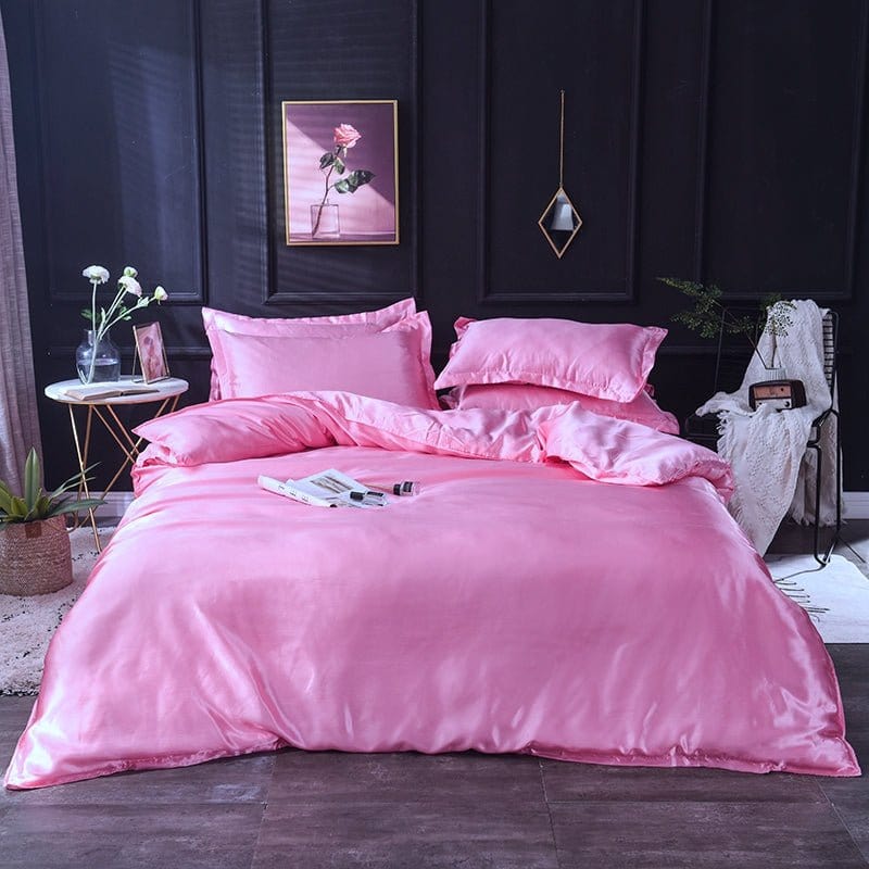 Parure de lit Rose bonbon type satin - Drap housse / Housse de couette / 2 taies d'oreiller La Maison des Housses