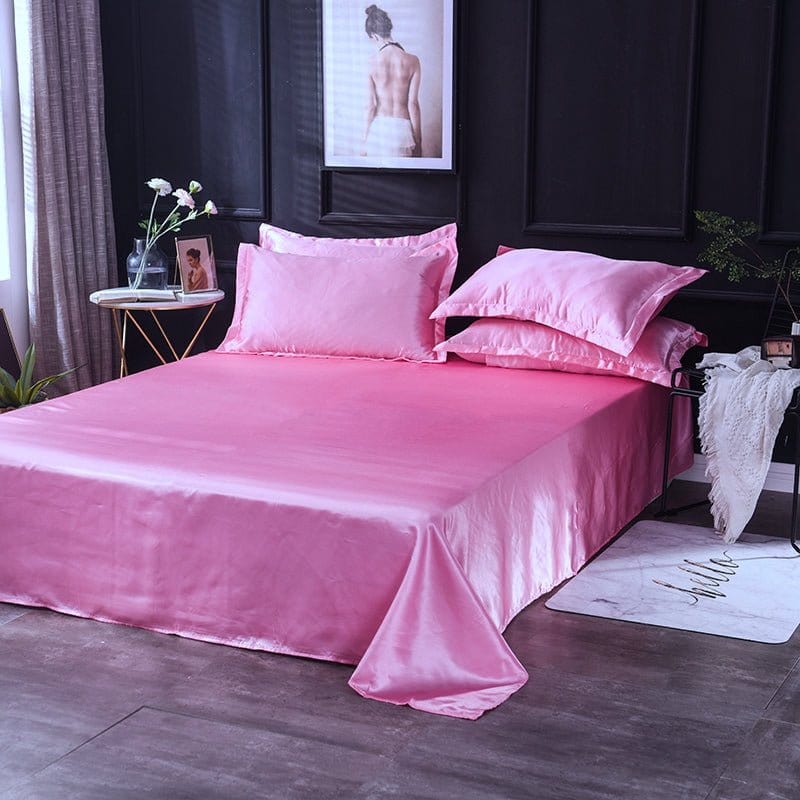 Parure de lit Rose bonbon type satin - Drap housse / Housse de couette / 2 taies d'oreiller La Maison des Housses