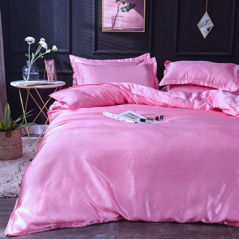 Parure de lit Rose bonbon type satin - Drap housse / Housse de couette / 2 taies d'oreiller La Maison des Housses