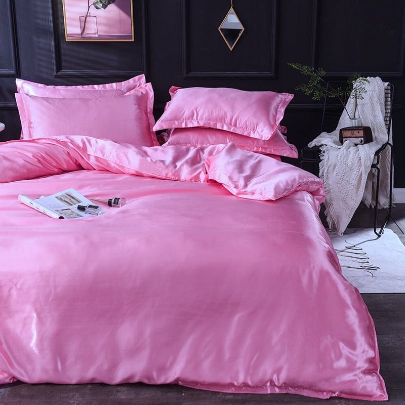 Parure de lit Rose bonbon type satin - Drap housse / Housse de couette / 2 taies d'oreiller La Maison des Housses